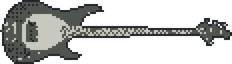 A StingRay bass with a white pickguard and a maple neck, pixelated