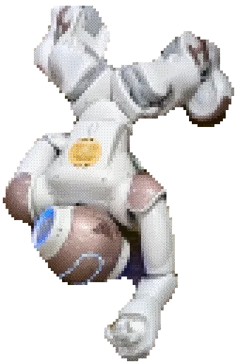 NAO lying face down on the floor, arms at its sides