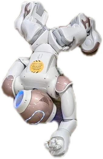 NAO lying face down on the floor, arms at its sides